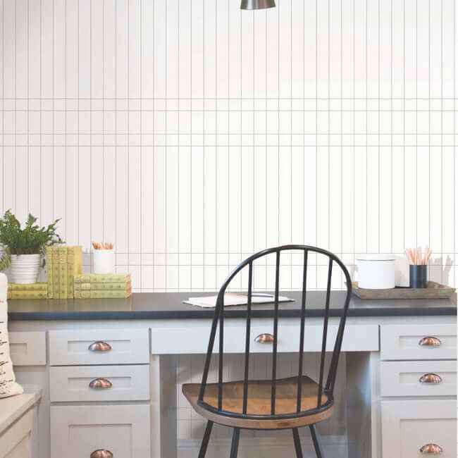 Linear Gridwork Linen on White Wallpaper - York Wallcoverings - PSW1513RL