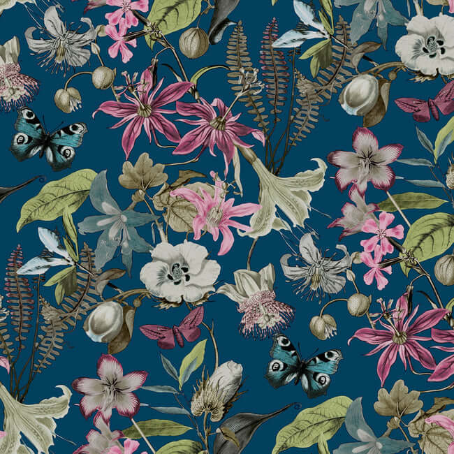 butterfly-house-navy-wallpaper-york-wallcoverings-bl1723 - York Wallcoverings Wallpaper