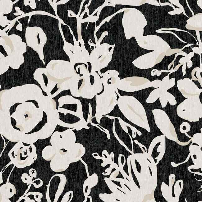 Brushstroke Floral Black Wallpaper - York Wallcoverings - BL1733 - York Wallcoverings Wallpaper