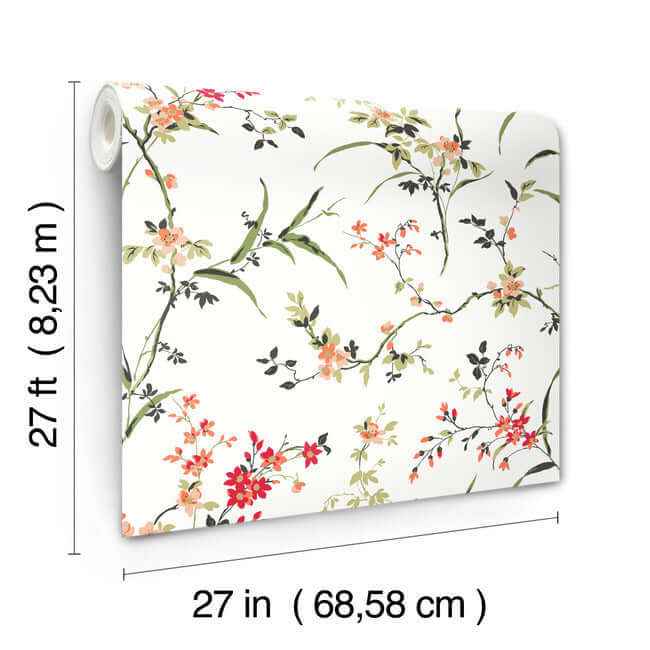 Blossom Branches White & Red Wallpaper - York Wallcoverings - BL1741 - York Wallcoverings Wallpaper