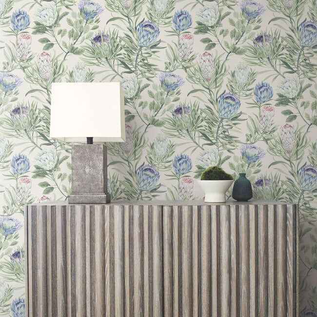 Protea Cream & Blue Wallpaper - York Wallcoverings - BL1753 - York Wallcoverings Wallpaper