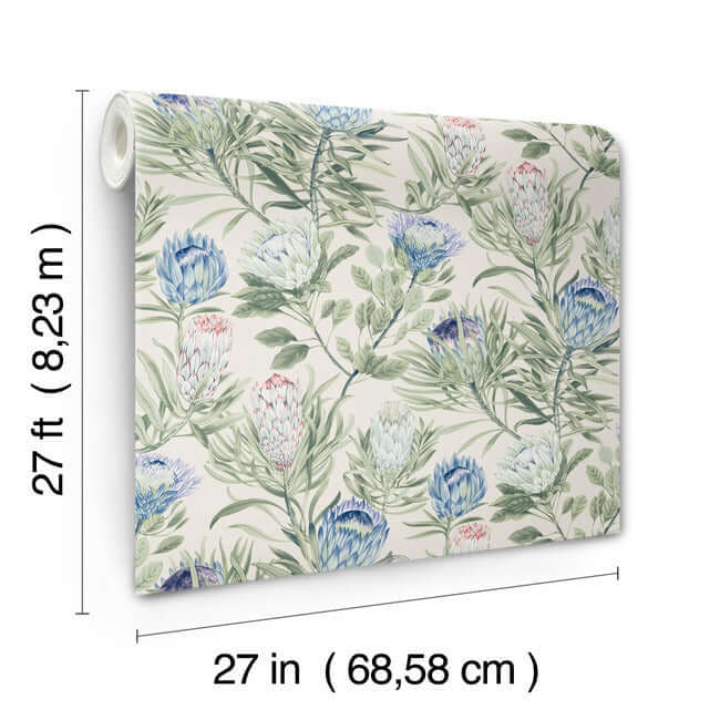 protea-cream-blue-wallpaper-york-wallcoverings-bl1753 - York Wallcoverings Wallpaper