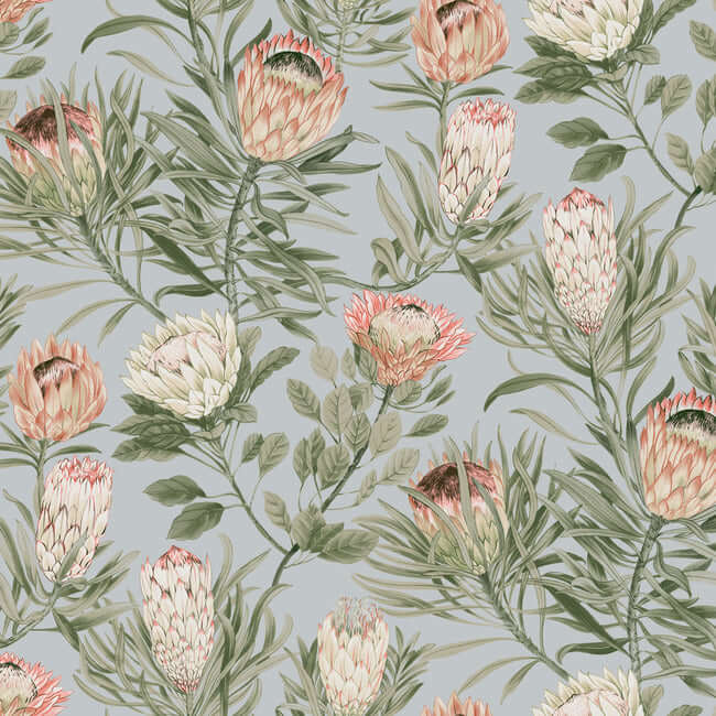 protea-dusty-blue-coral-wallpaper-york-wallcoverings-bl1755 - York Wallcoverings Wallpaper
