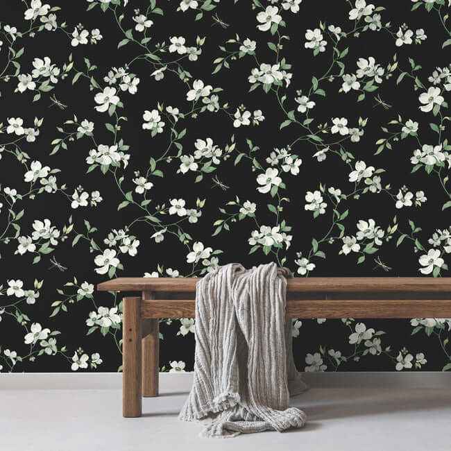 Dogwood Black Wallpaper - York Wallcoverings - BL1764 - York Wallcoverings Wallpaper