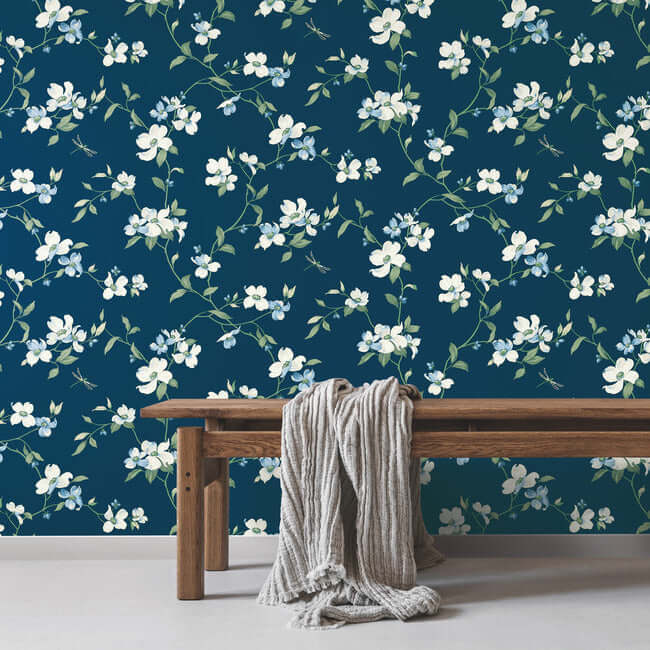 dogwood-navy-wallpaper-york-wallcoverings-bl1761 - York Wallcoverings Wallpaper