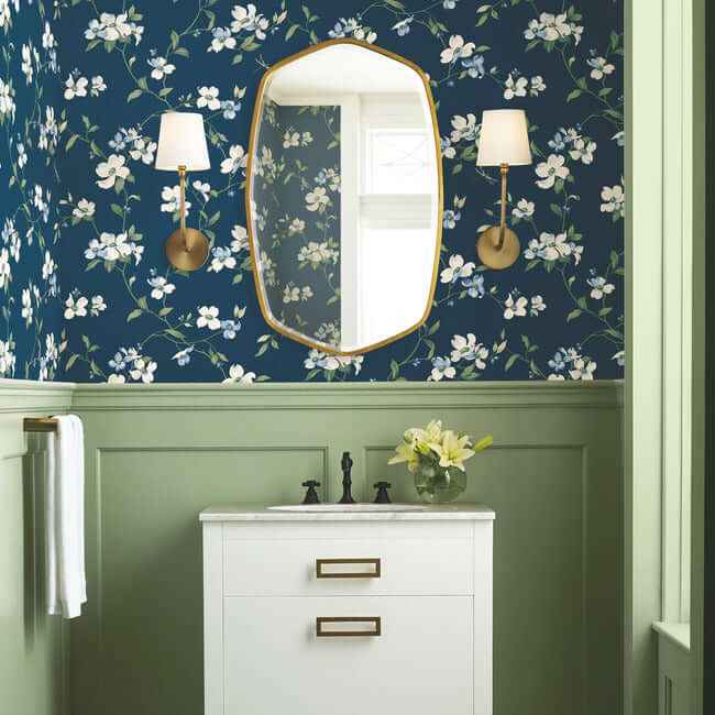 Dogwood Navy Wallpaper - York Wallcoverings - BL1761