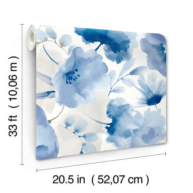 watercolor-bouquet-cobalt-wallpaper-york-wallcoverings-bl1773 - York Wallcoverings Wallpaper