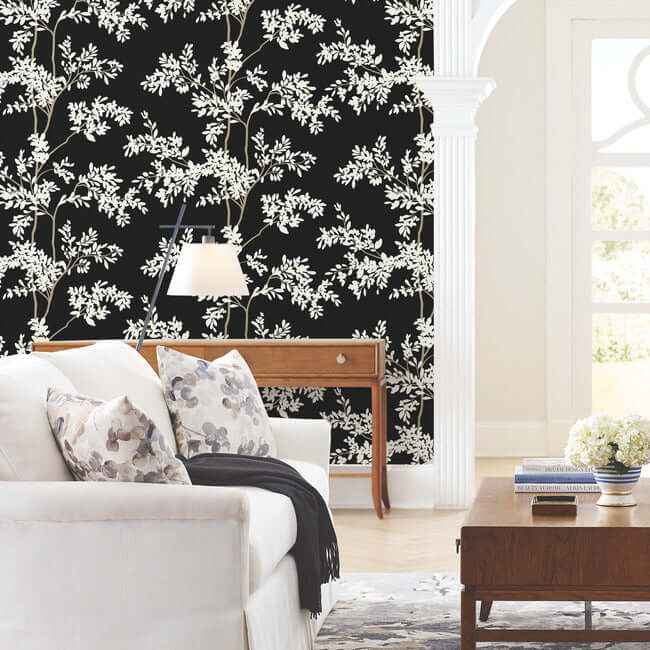 Lunaria Silhouette Black & White Wallpaper - York Wallcoverings - BL1804 - York Wallcoverings Wallpaper