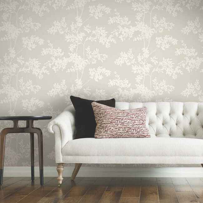 Lunaria Silhouette Light Taupe & White Wallpaper - York Wallcoverings - BL1805 - York Wallcoverings Wallpaper