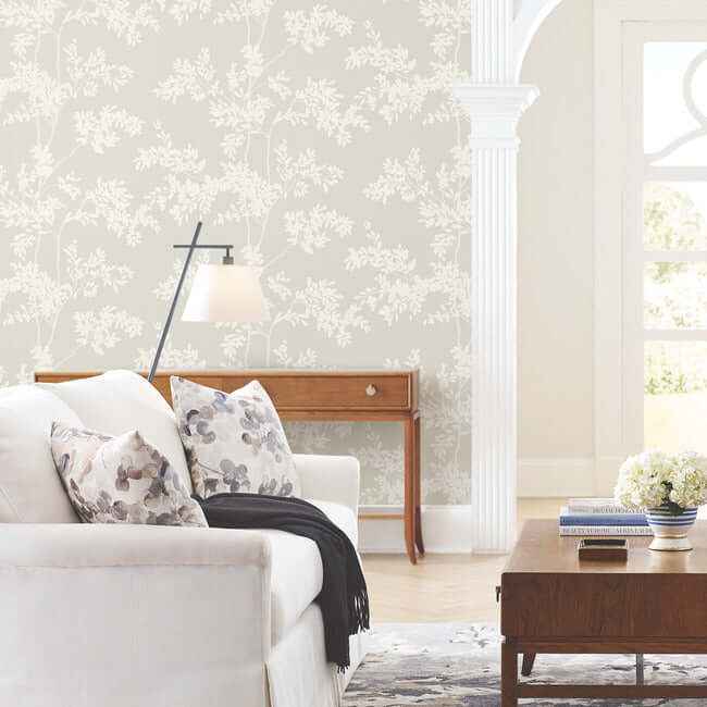 Lunaria Silhouette Light Taupe & White Wallpaper - York Wallcoverings - BL1805 - York Wallcoverings Wallpaper