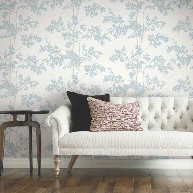 Lunaria Silhouette White & Cloud Blue Wallpaper - York Wallcoverings - BL1802 - York Wallcoverings Wallpaper