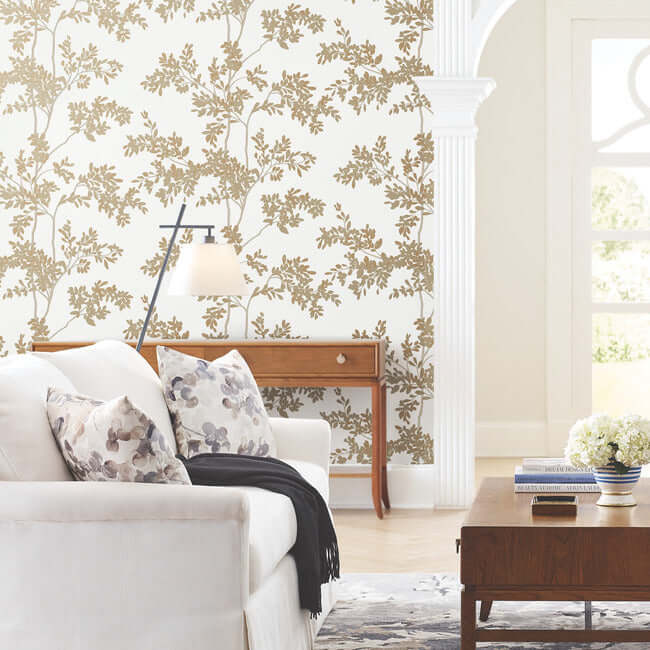 lunaria-silhouette-white-gold-wallpaper-york-wallcoverings-bl1806 - York Wallcoverings Wallpaper