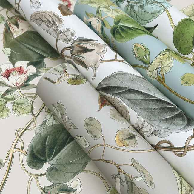 Moon Flower White & Blue Wallpaper - York Wallcoverings - BL1715 - York Wallcoverings Wallpaper