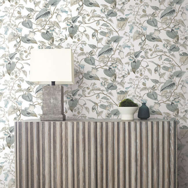 moon-flower-white-blue-wallpaper-york-wallcoverings-bl1715 - York Wallcoverings Wallpaper