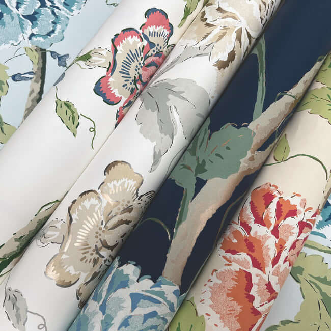 teahouse-floral-cream-coral-wallpaper-york-wallcoverings-bl1781 - York Wallcoverings Wallpaper