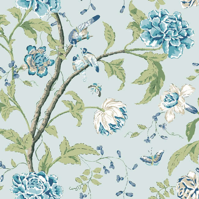 teahouse-floral-light-blue-wallpaper-york-wallcoverings-bl1784 - York Wallcoverings Wallpaper