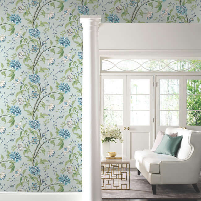 teahouse-floral-light-blue-wallpaper-york-wallcoverings-bl1784 - York Wallcoverings Wallpaper
