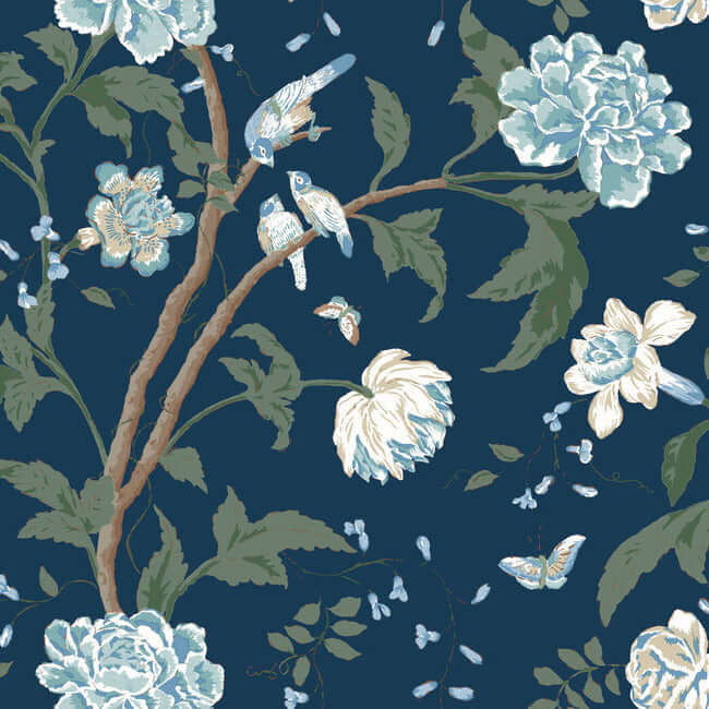 teahouse-floral-navy-wallpaper-york-wallcoverings-bl1782 - York Wallcoverings Wallpaper