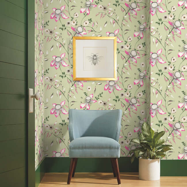 dream-blossom-light-green-wallpaper-york-wallcoverings-bl1791 - York Wallcoverings Wallpaper