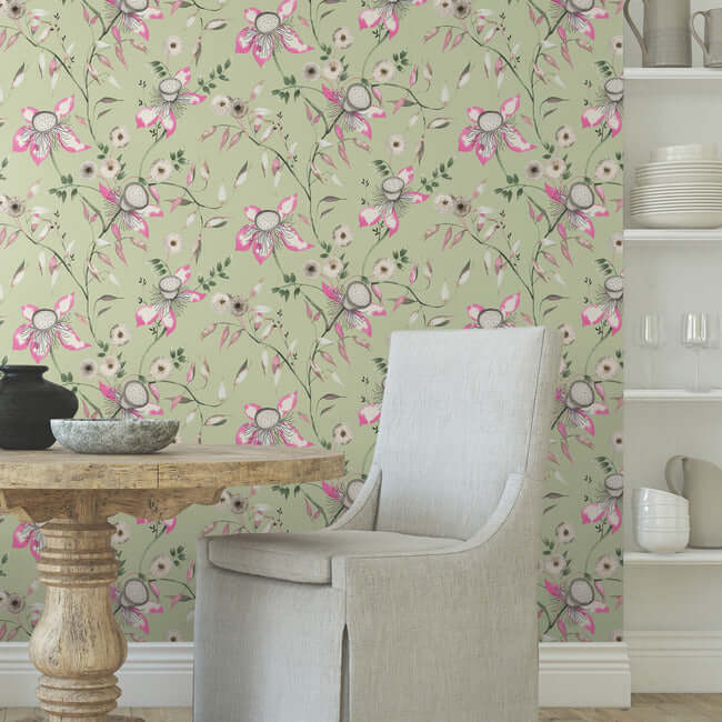 dream-blossom-light-green-wallpaper-york-wallcoverings-bl1791 - York Wallcoverings Wallpaper