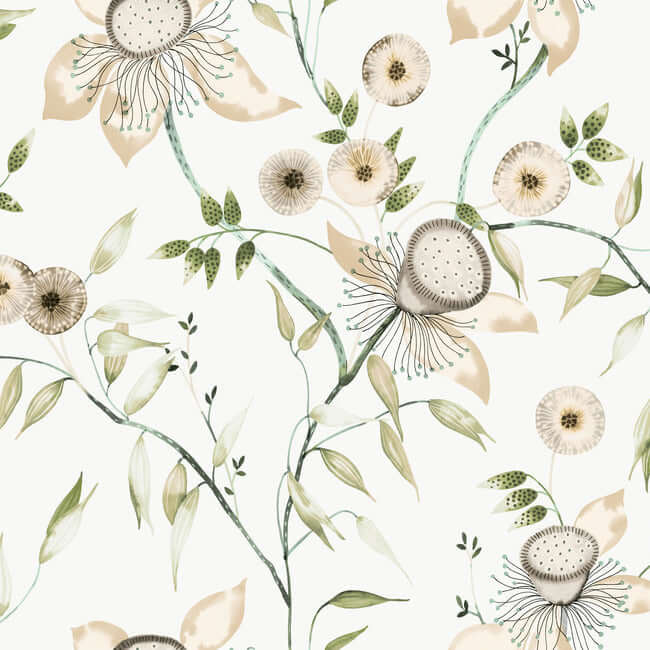 dream-blossom-white-green-wallpaper-york-wallcoverings-bl1793 - York Wallcoverings Wallpaper