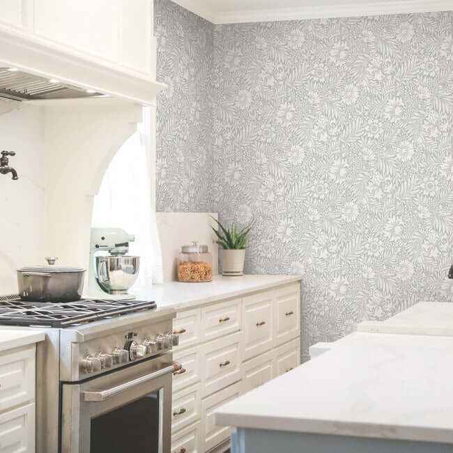 Modern Acanthus Mist Peel & Stick Wallpaper - York Wallcoverings - PSW1444RL - York Wallcoverings Wallpaper