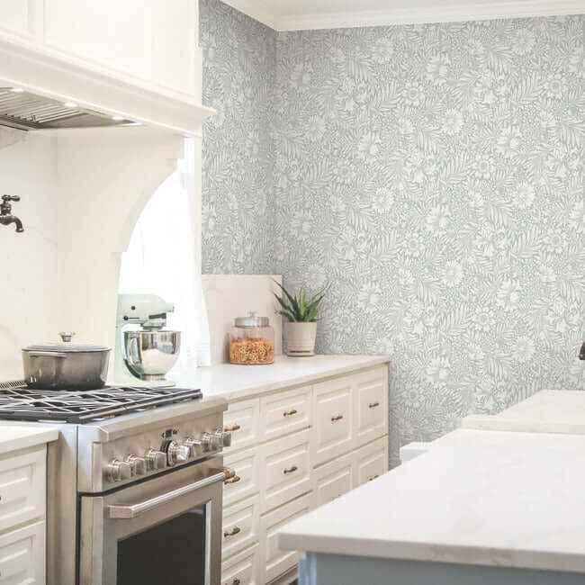 Modern Acanthus Vintage Duck Egg Peel & Stick Wallpaper - York Wallcoverings - PSW1446RL - York Wallcoverings Wallpaper