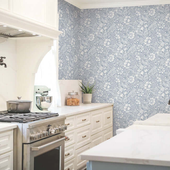 modern-acanthus-wedgewood-blue-peel-stick-wallpaper-york-wallcoverings-psw1443rl - York Wallcoverings Wallpaper