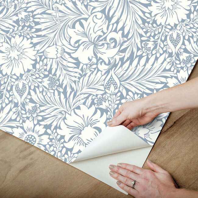 Modern Acanthus Wedgewood Blue Peel & Stick Wallpaper - York Wallcoverings - PSW1443RL - York Wallcoverings Wallpaper