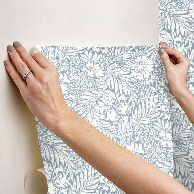 Modern Acanthus Wedgewood Blue Peel & Stick Wallpaper - York Wallcoverings - PSW1443RL - York Wallcoverings Wallpaper