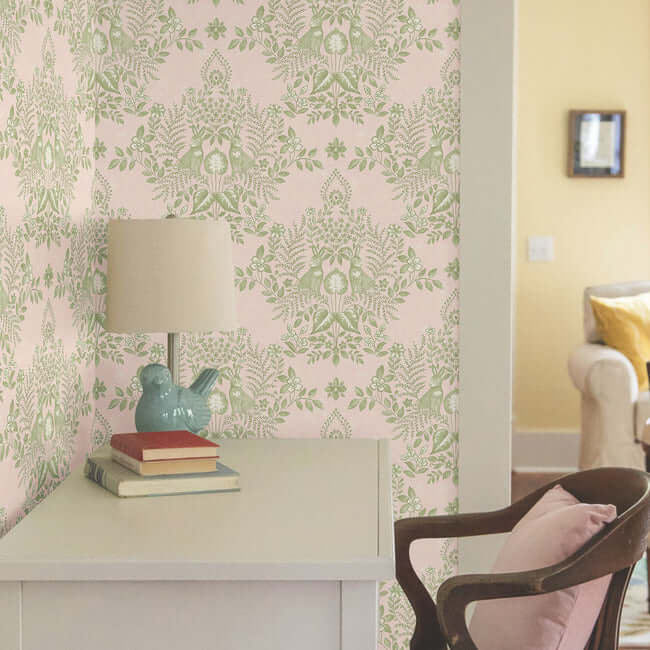 cottontail-toile-pink-chartreuse-peel-stick-wallpaper-york-wallcoverings-psw1432rl - York Wallcoverings Wallpaper