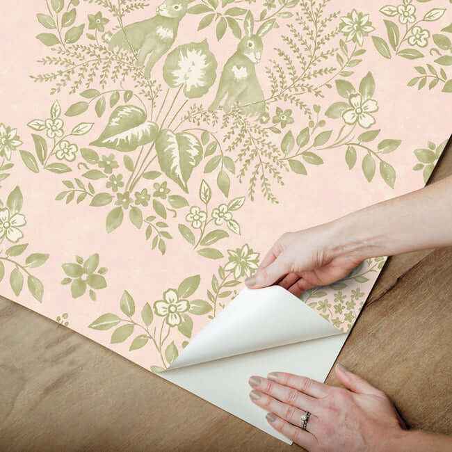 Cottontail Toile Pink & Chartreuse Peel & Stick Wallpaper - York Wallcoverings - PSW1432RL - York Wallcoverings Wallpaper