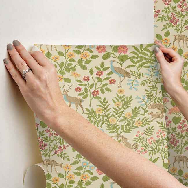 Woodland Floral Linen Peel & Stick Wallpaper - York Wallcoverings - PSW1436RL - York Wallcoverings Wallpaper