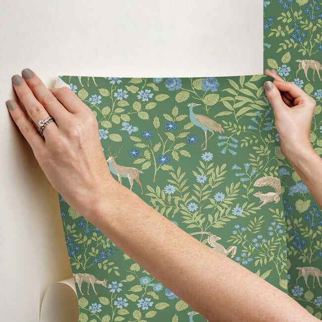 Woodland Floral Meadow Green Peel & Stick Wallpaper - York Wallcoverings - PSW1437RL - York Wallcoverings Wallpaper