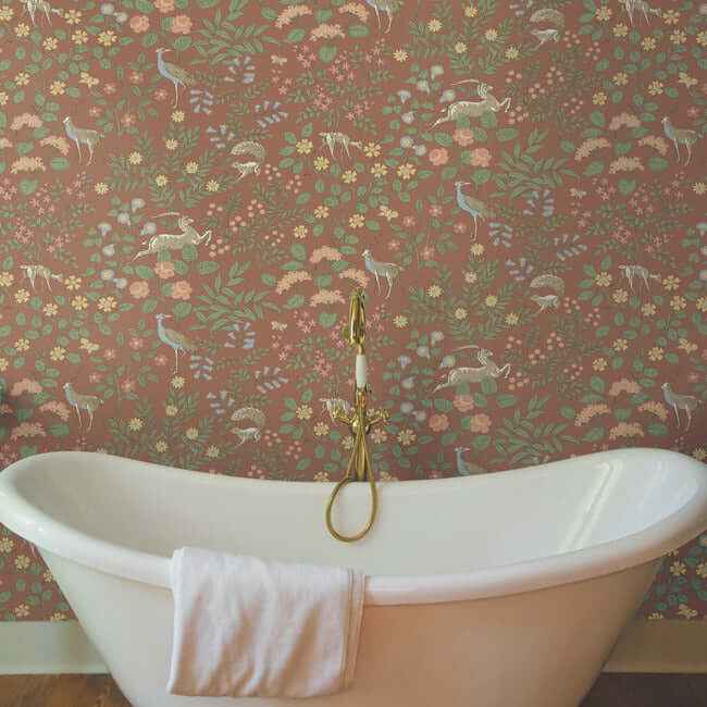 Woodland Floral Rust Peel & Stick Wallpaper - York Wallcoverings - PSW1438RL