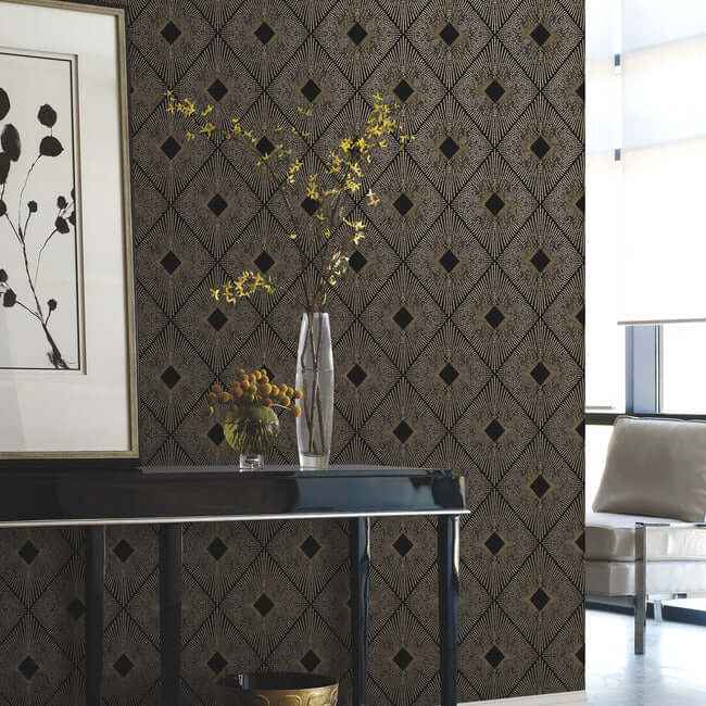 Harlowe Black & Gold Wallpaper - York Wallcoverings - NW3593 - York Wallcoverings Wallpaper