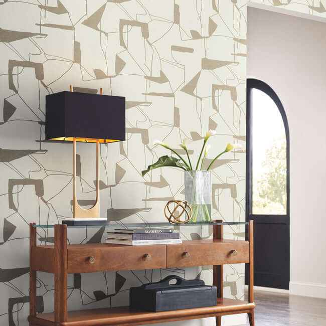 Abstract Geo Cream & Gold Wallpaper - York Wallcoverings - MD7113 - York Wallcoverings Wallpaper
