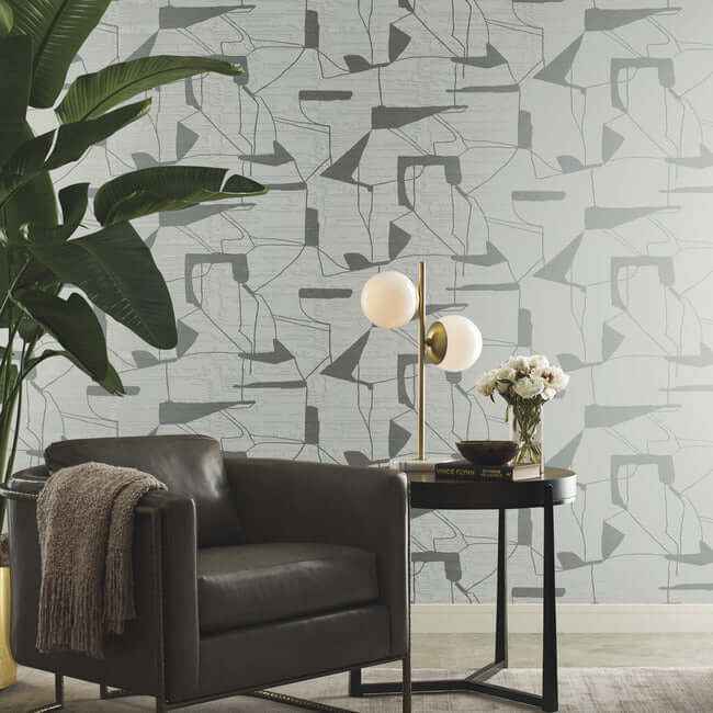 Abstract Geo Fog & Silver Wallpaper - York Wallcoverings - MD7111