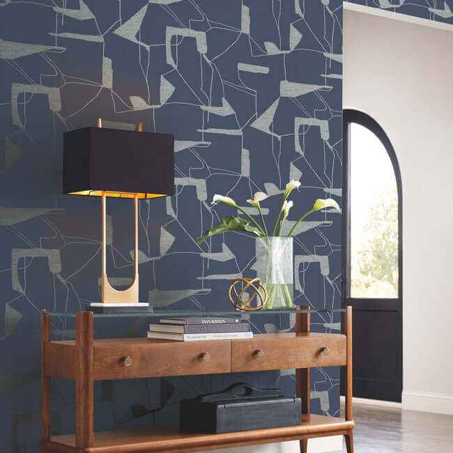 Abstract Geo Navy & Silver Wallpaper - York Wallcoverings - MD7112 - York Wallcoverings Wallpaper