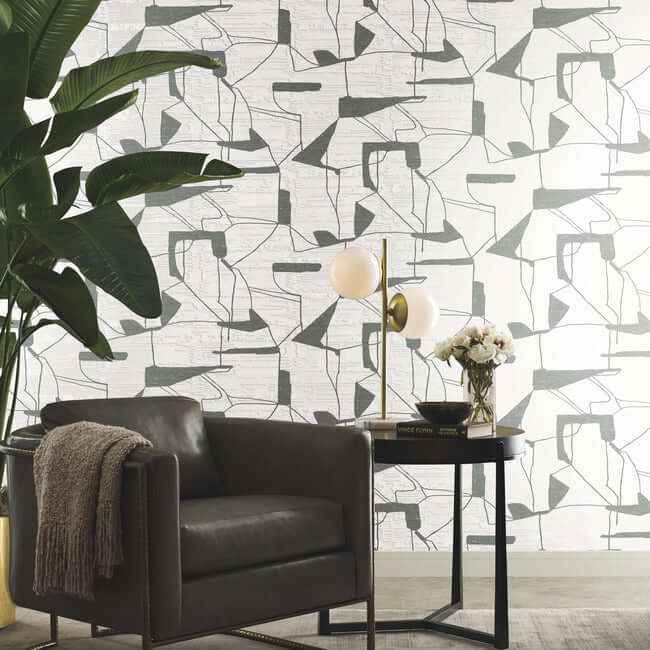 Abstract Geo White & Silver Wallpaper - York Wallcoverings - MD7114 - York Wallcoverings Wallpaper
