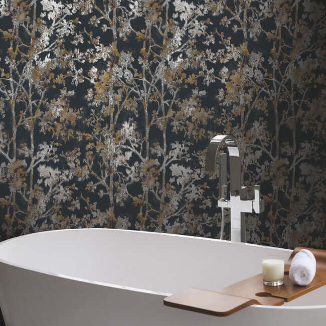 shimmering-foliage-black-wallpaper-york-wallcoverings-nw3580 - York Wallcoverings Wallpaper
