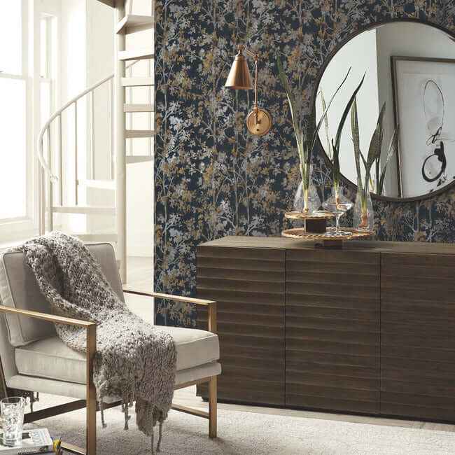 Shimmering Foliage Black Wallpaper - York Wallcoverings - NW3580 - York Wallcoverings Wallpaper