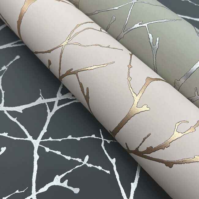 Trees Silhouette Charcoal & Silver Wallpaper - York Wallcoverings - MD7125