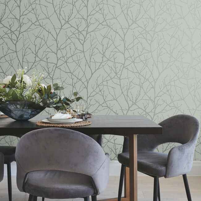 Trees Silhouette Eucalyptus & Silver Wallpaper - York Wallcoverings - MD7124