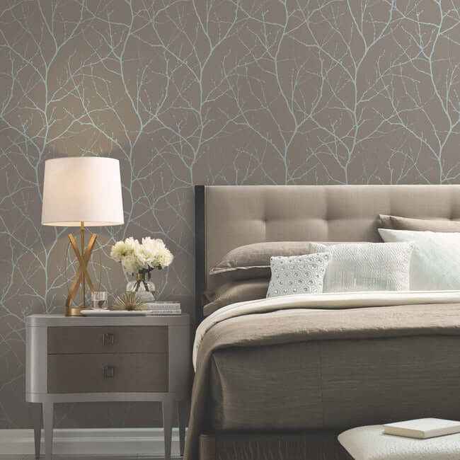 Trees Silhouette Mocha & Silver Wallpaper - York Wallcoverings - MD7121