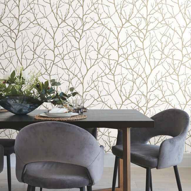 Trees Silhouette White & Gold Wallpaper - York Wallcoverings - MD7126 - York Wallcoverings Wallpaper