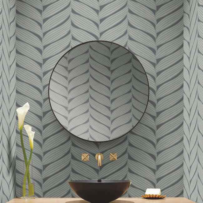 Luminous Leaves Charcoal & Silver Wallpaper - York Wallcoverings - MD7163 - York Wallcoverings Wallpaper