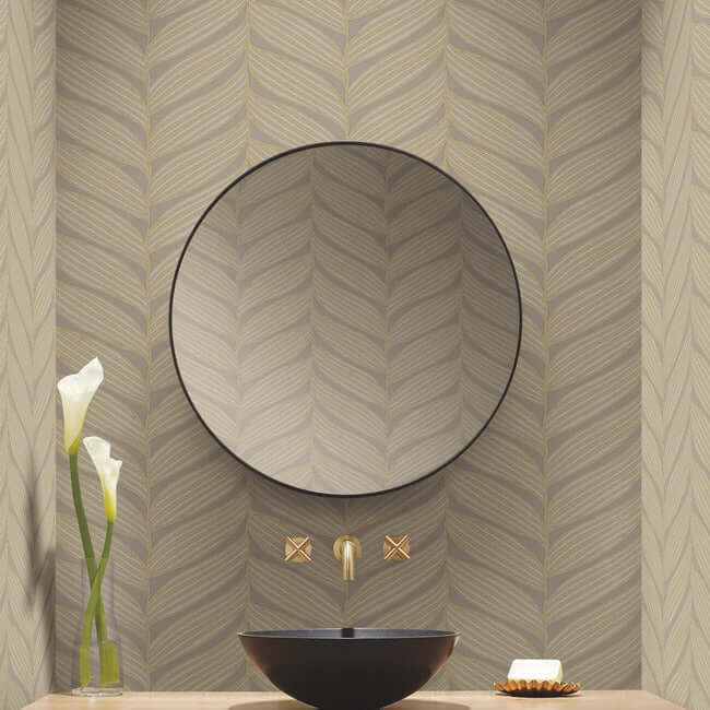 Luminous Leaves Grey & Gold Wallpaper - York Wallcoverings - MD7164 - York Wallcoverings Wallpaper