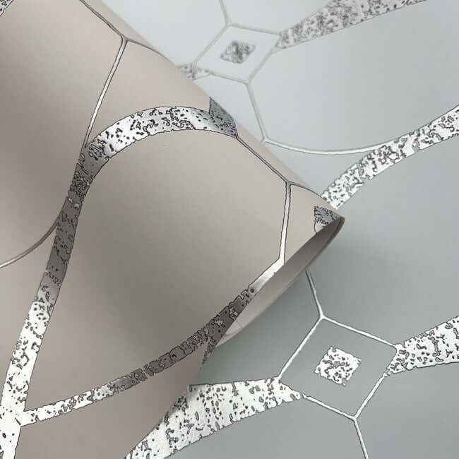 Graceful Geo Beige & Silver Wallpaper - York Wallcoverings - MD7175 - York Wallcoverings Wallpaper
