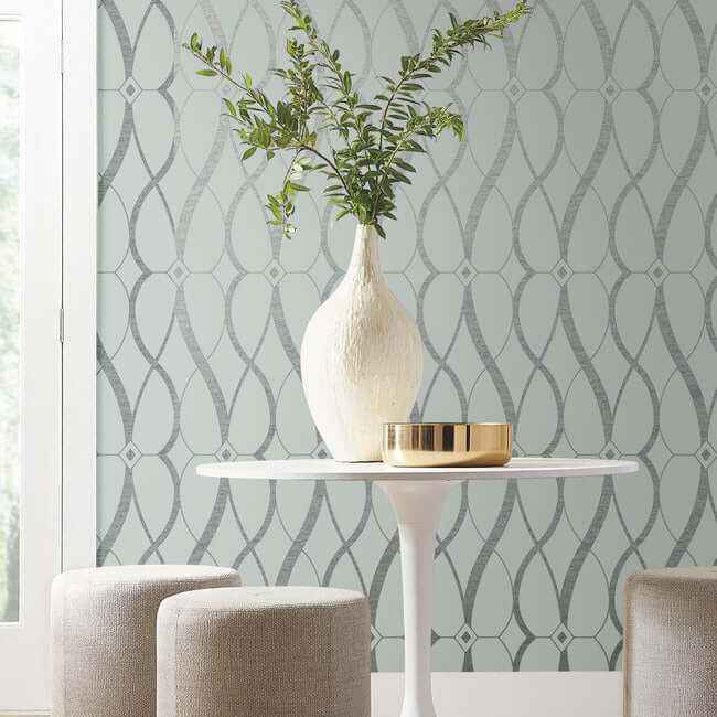 Graceful Geo Spa & Silver Wallpaper - York Wallcoverings - MD7172 - York Wallcoverings Wallpaper